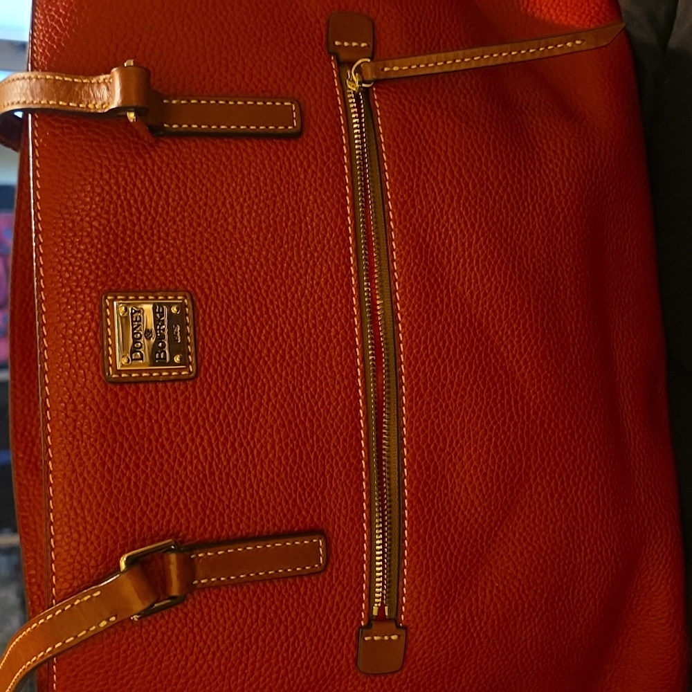 Dooney & Bourke Red Leather Tote with Tan Trim